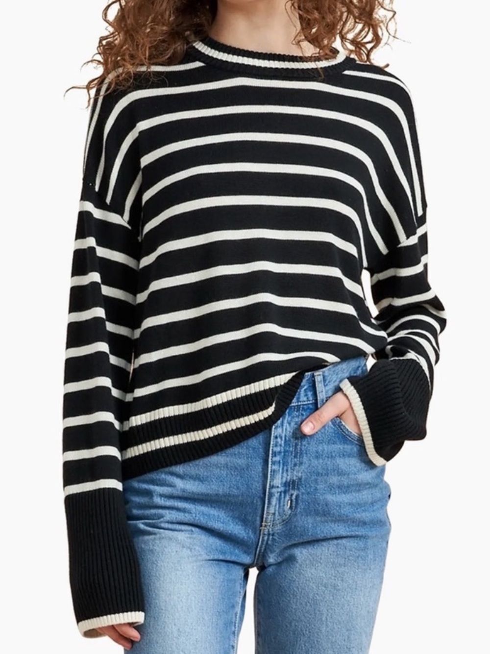 La Ligne Antoine Cashmere Silk Blend Sweater Flare Sleeve Striped Layering